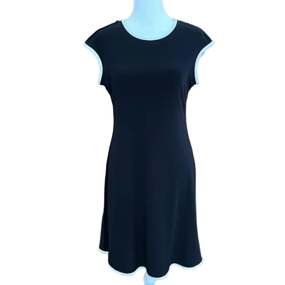 Annalee+ Hope black with white trim fit and flare style dress size S.